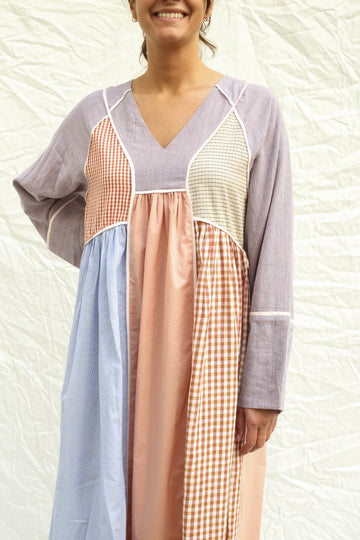 longue-robe-patchwork-col-v-multicolore-coton